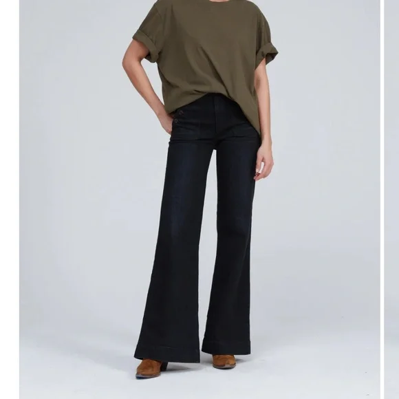 Worn Once $325 ASKK NY Brick House Tuckernuck Wide Leg Jeans in Black 27 (26) - Picture 13 of 13